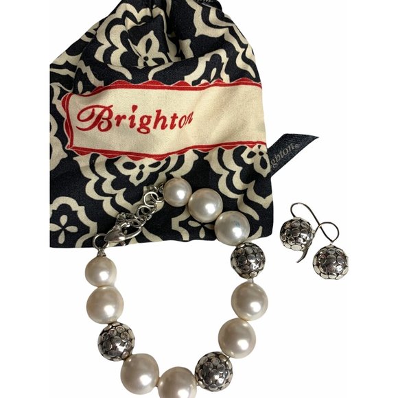 Brighton Jewelry - Retired BRIGHTON Pearl and Silver Bracelet with Earrings